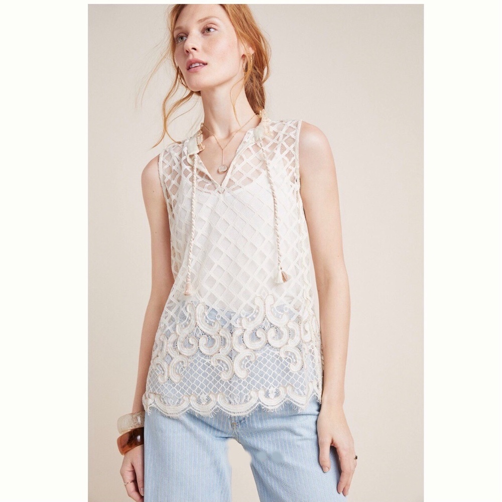 Anthropologie Ramona Lace Top Bl^nk London Cream Size XS